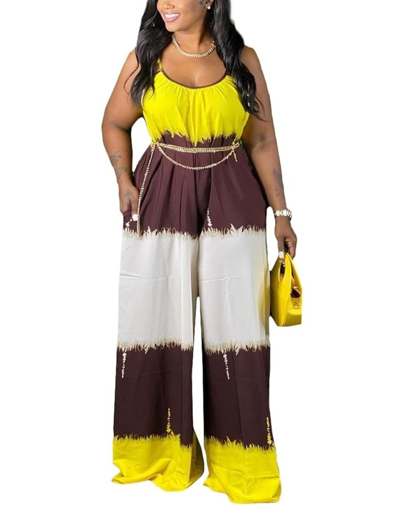 Women's Summer Casual Sleeveless Spaghetti Strap Wide Leg Jumpsuit Loose Tube Top Romper with Pockets 9431-brown Yellow $17.2...