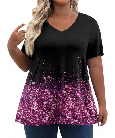 Plus Size Tops for Women Dressy Short Sleeve V Neck Shirts for Women Summer Tops for Women 2024 Floral Print Top Cute Tunic 1...