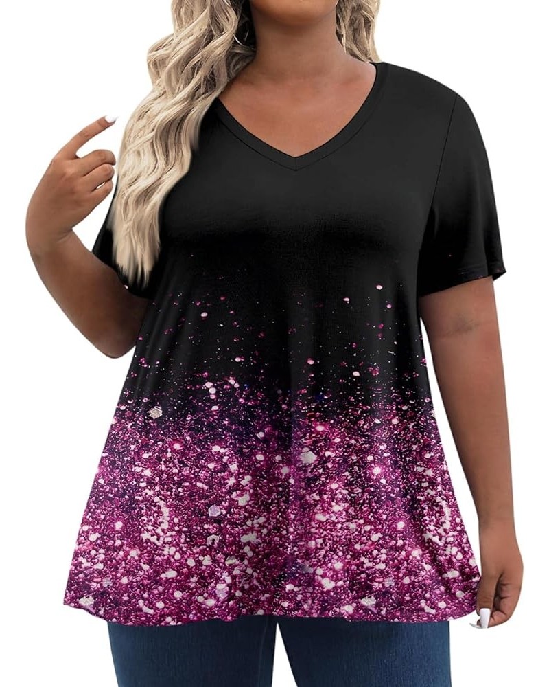 Plus Size Tops for Women Dressy Short Sleeve V Neck Shirts for Women Summer Tops for Women 2024 Floral Print Top Cute Tunic 1...