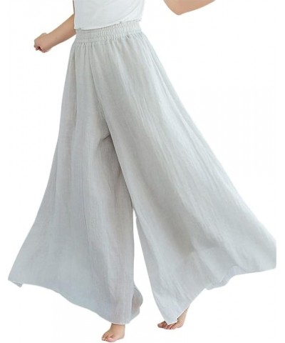 Womens Flowy Elastic High Waisted Wide Leg Pants Casual Palazzo Linen Pants Culottes Beige $12.99 Pants