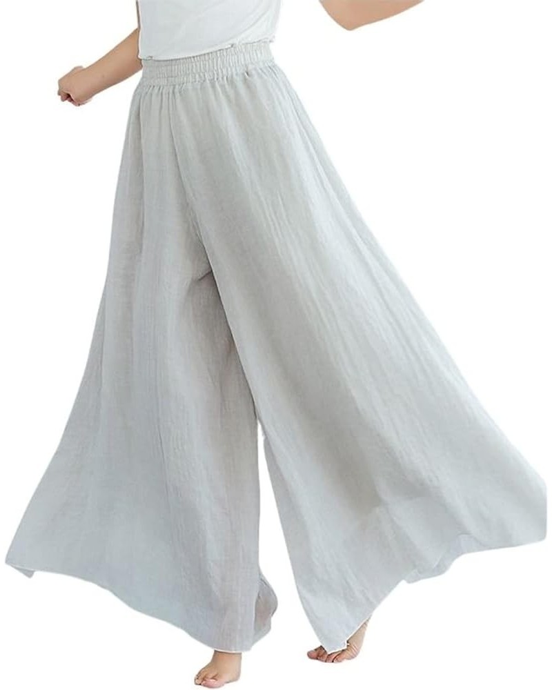 Womens Flowy Elastic High Waisted Wide Leg Pants Casual Palazzo Linen Pants Culottes Beige $12.99 Pants