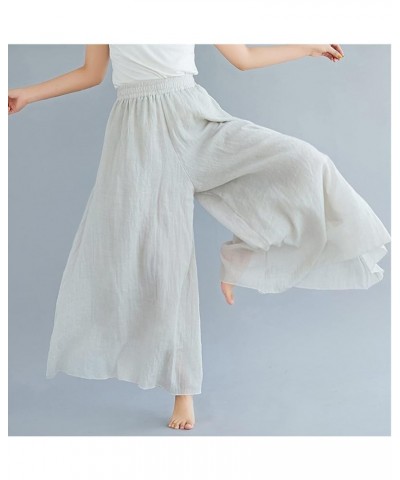 Womens Flowy Elastic High Waisted Wide Leg Pants Casual Palazzo Linen Pants Culottes Beige $12.99 Pants