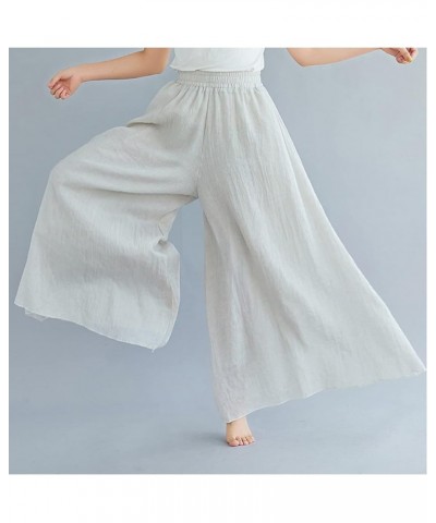 Womens Flowy Elastic High Waisted Wide Leg Pants Casual Palazzo Linen Pants Culottes Beige $12.99 Pants