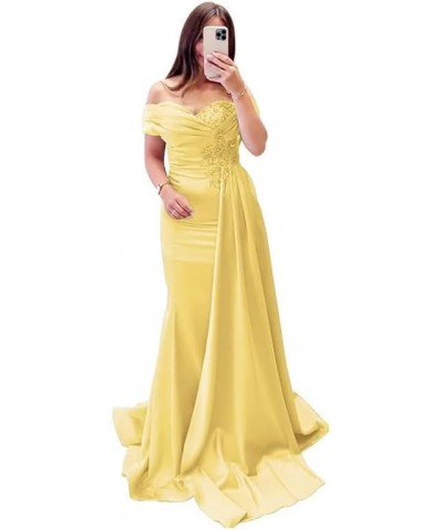 Lace Appliques Mother of The Bride Dresses for Wedding Off Shoulder Pleated Satin Formal Evening Dress SED019 Gold $31.16 Dre...