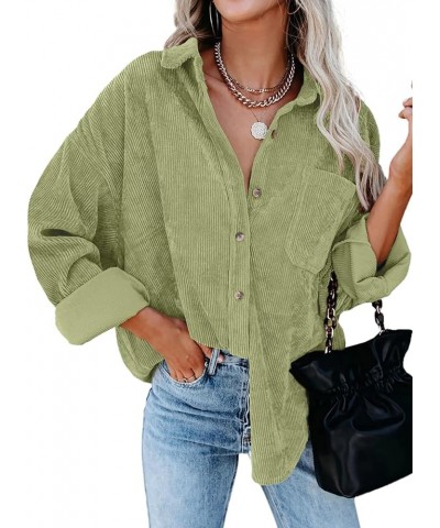 Womens Corduroy Button Down Shirts Boyfriend Long Sleeve Oversized Blouses Tops 1 Light Green $18.19 Blouses