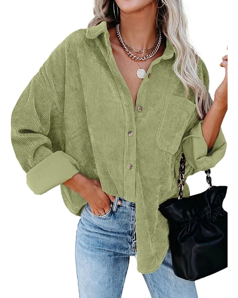 Womens Corduroy Button Down Shirts Boyfriend Long Sleeve Oversized Blouses Tops 1 Light Green $18.19 Blouses