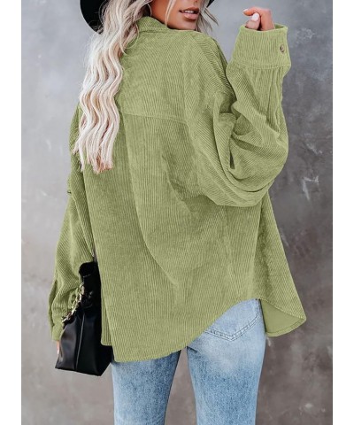 Womens Corduroy Button Down Shirts Boyfriend Long Sleeve Oversized Blouses Tops 1 Light Green $18.19 Blouses