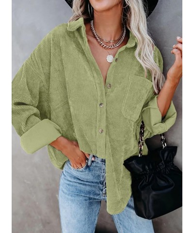 Womens Corduroy Button Down Shirts Boyfriend Long Sleeve Oversized Blouses Tops 1 Light Green $18.19 Blouses