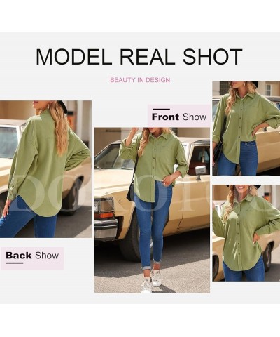 Womens Corduroy Button Down Shirts Boyfriend Long Sleeve Oversized Blouses Tops 1 Light Green $18.19 Blouses