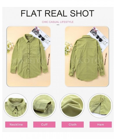 Womens Corduroy Button Down Shirts Boyfriend Long Sleeve Oversized Blouses Tops 1 Light Green $18.19 Blouses