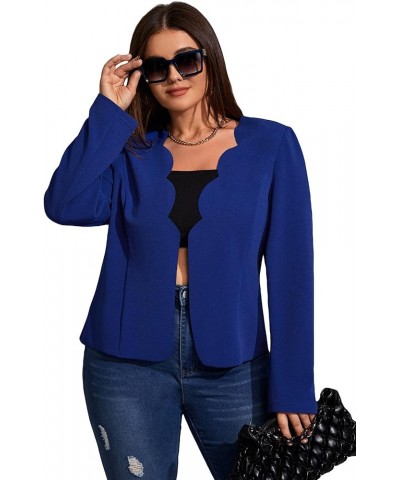 Women's Open Front Long Sleeve Scallop Trim Lightweight Blazer Jackets Blue $16.49 Blazers