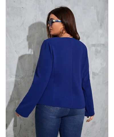 Women's Open Front Long Sleeve Scallop Trim Lightweight Blazer Jackets Blue $16.49 Blazers