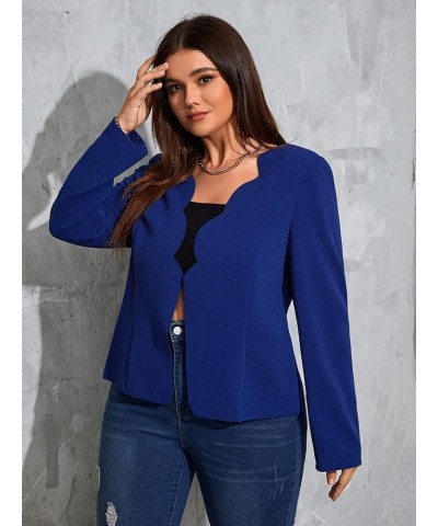 Women's Open Front Long Sleeve Scallop Trim Lightweight Blazer Jackets Blue $16.49 Blazers