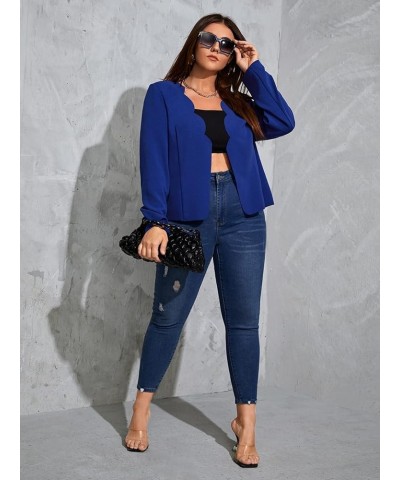 Women's Open Front Long Sleeve Scallop Trim Lightweight Blazer Jackets Blue $16.49 Blazers