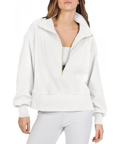 Womens Sweatshirts Half Zip Cropped Pullover Fleece Quarter Zipper Pullover Fashion Outfits 2023 Y2k Clothes New-5-white $7.6...