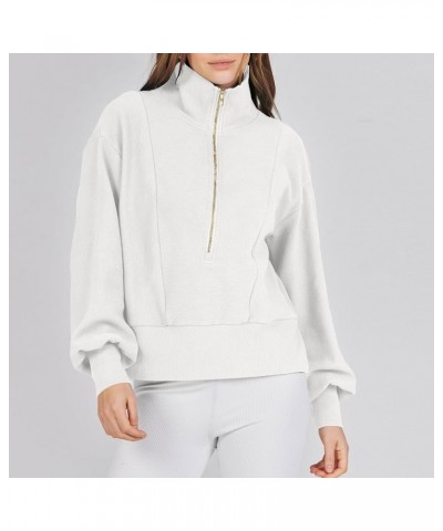 Womens Sweatshirts Half Zip Cropped Pullover Fleece Quarter Zipper Pullover Fashion Outfits 2023 Y2k Clothes New-5-white $7.6...