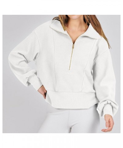 Womens Sweatshirts Half Zip Cropped Pullover Fleece Quarter Zipper Pullover Fashion Outfits 2023 Y2k Clothes New-5-white $7.6...