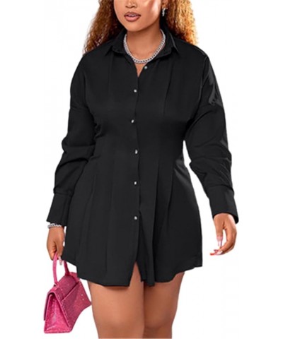 Women's Sexy Button Down Shirt Dress Solid Color Long Sleeve Tops Party Club Blouse Mini Dress Black $10.00 Blouses