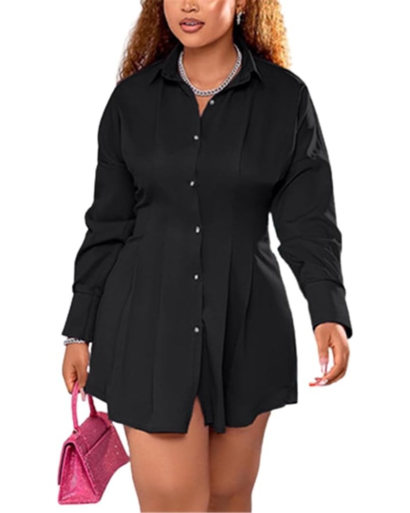 Women's Sexy Button Down Shirt Dress Solid Color Long Sleeve Tops Party Club Blouse Mini Dress Black $10.00 Blouses