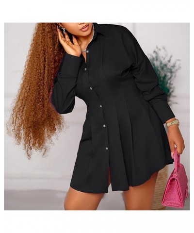 Women's Sexy Button Down Shirt Dress Solid Color Long Sleeve Tops Party Club Blouse Mini Dress Black $10.00 Blouses