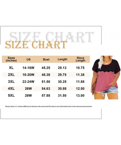 Plus Size Tops for Women Casual T-Shirt Short Sleeve Round V Neck Tunic Oversized Shirts XL-5XL B2-lace Wine Red $12.30 Tops