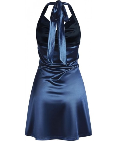 Women Halterneck Satin Mini Dress Sexy Cowl Neck Silky Party Cocktail Club Dress 0-navy Blue $20.24 Dresses