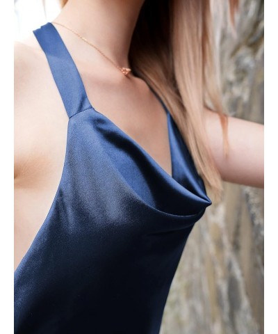 Women Halterneck Satin Mini Dress Sexy Cowl Neck Silky Party Cocktail Club Dress 0-navy Blue $20.24 Dresses