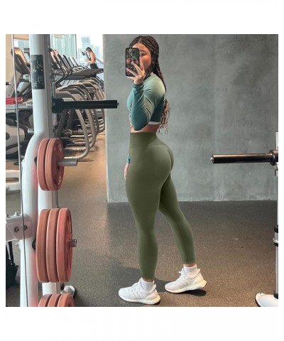 Women Vital Seamless Contour Workout Leggings Scrunch Butt High Waist Gym Yoga Pants Tights Peach-butt Army Green $17.66 Acti...