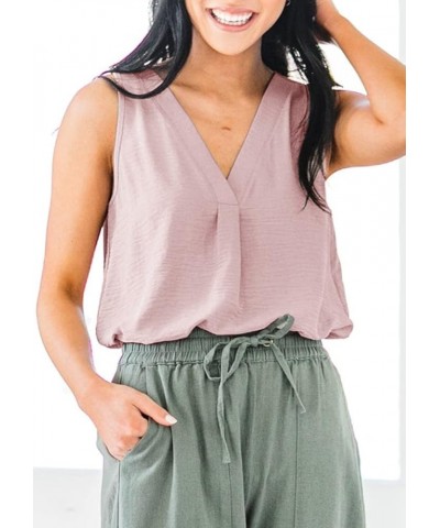 Tank Top for Women V Neck Sleeveless Casual Summer T-Shirts Blouses Tops Solid Pink $7.27 Tanks