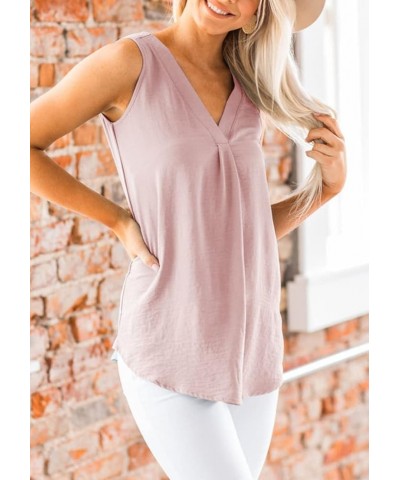 Tank Top for Women V Neck Sleeveless Casual Summer T-Shirts Blouses Tops Solid Pink $7.27 Tanks