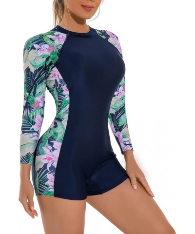 Women's Rashguard Swimsuit Floral Zipper Long Sleeve/Short Sleeve Bathing Suit Swim Shirt Boyleg Surfing Wetsuit Blue&green $...