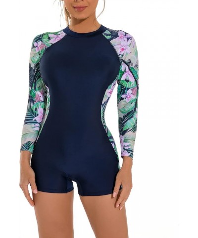 Women's Rashguard Swimsuit Floral Zipper Long Sleeve/Short Sleeve Bathing Suit Swim Shirt Boyleg Surfing Wetsuit Blue&green $...