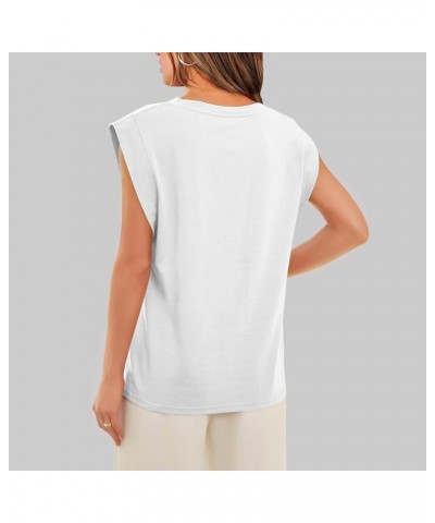 Cap Sleeve Tops for Women Summer V Neck Tank Top 2024 Casual Loose Fit White $6.50 Tanks