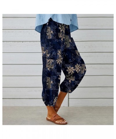 Womens Linen Capri Pants Drawstring Cinch Bottom with Button Wide Leg Ankle Cropped Trousers Retro Print Pants 2X E $20.17 Pants