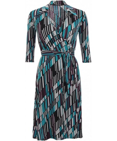 Women's Printed Collared Wrap Dress Teal and Purple $36.55 Dresses