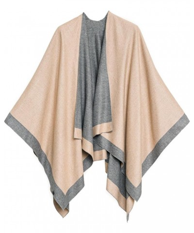 Women's Shawl Wrap Poncho Ruana Cape Cardigan Sweater Open Front for Spring Summer Fall Border Color Designs - Beige and Gray...