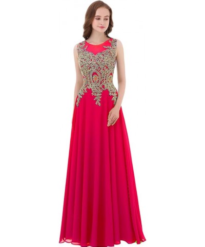 Gold Lace A Line Long Chiffon Women Formal Corset Prom Evening Dresses Fuchsia $38.85 Dresses