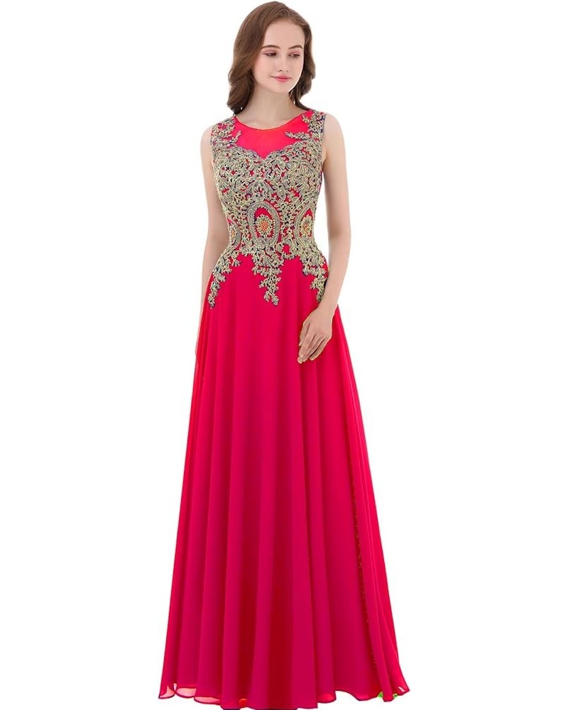 Gold Lace A Line Long Chiffon Women Formal Corset Prom Evening Dresses Fuchsia $38.85 Dresses