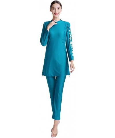 Muslim Swimsuits for Women Girls Plus Size Full Coverage Swimsuit Islamic Modest Bathing Suits Burkini Print Skyblue $21.45 S...