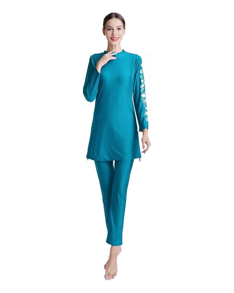 Muslim Swimsuits for Women Girls Plus Size Full Coverage Swimsuit Islamic Modest Bathing Suits Burkini Print Skyblue $21.45 S...