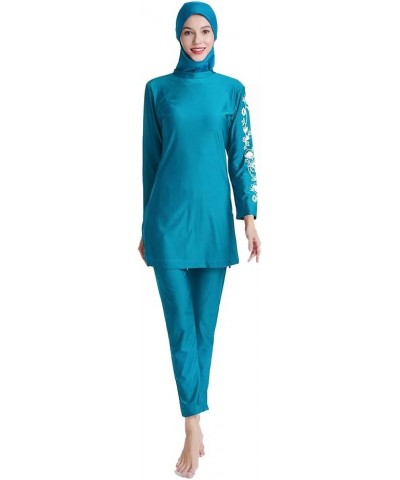 Muslim Swimsuits for Women Girls Plus Size Full Coverage Swimsuit Islamic Modest Bathing Suits Burkini Print Skyblue $21.45 S...