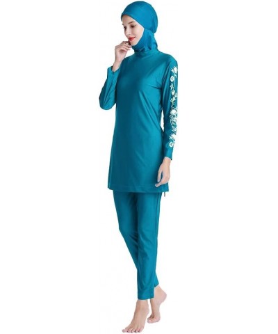 Muslim Swimsuits for Women Girls Plus Size Full Coverage Swimsuit Islamic Modest Bathing Suits Burkini Print Skyblue $21.45 S...