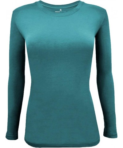 Women's Under Scrub Tee Crew Neck Long Sleeve T-Shirt Teal $16.50 T-Shirts