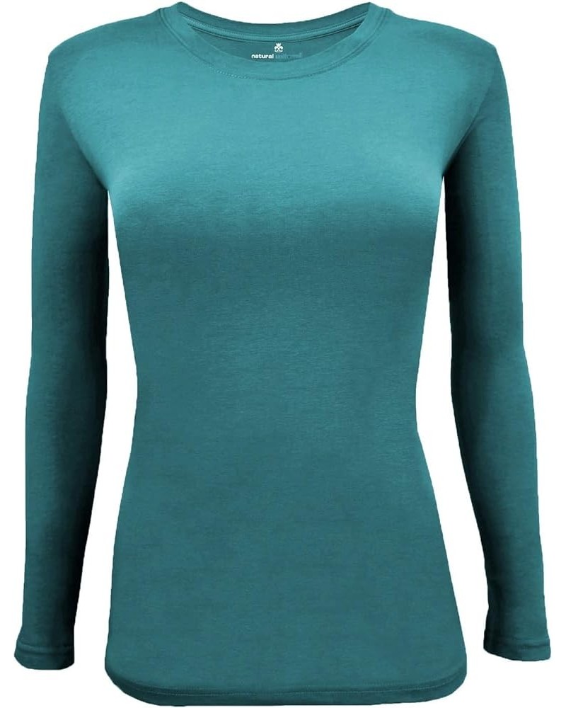 Women's Under Scrub Tee Crew Neck Long Sleeve T-Shirt Teal $16.50 T-Shirts