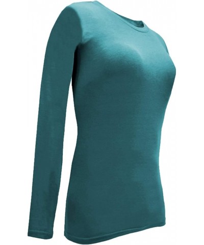 Women's Under Scrub Tee Crew Neck Long Sleeve T-Shirt Teal $16.50 T-Shirts