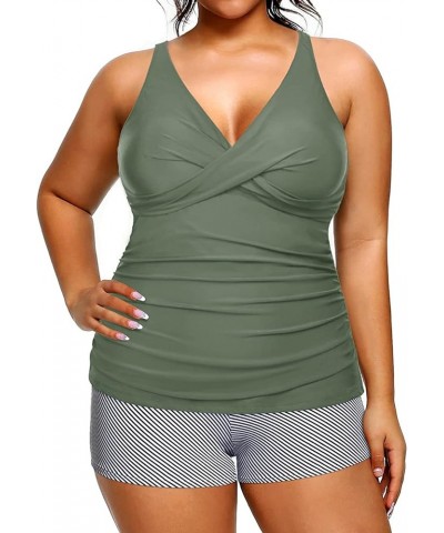 Plus Size Tankini with Shorts Two Piece Swimsuits Tummy Control Bathing Suits for Women Slimming Swimwear Army Green $16.20 S...