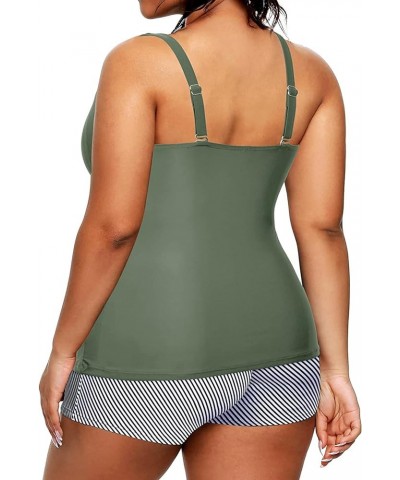 Plus Size Tankini with Shorts Two Piece Swimsuits Tummy Control Bathing Suits for Women Slimming Swimwear Army Green $16.20 S...