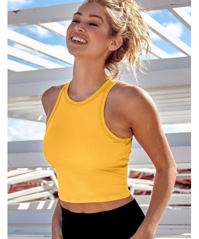 Womens Sports Bra Workout Crop Top Padded Yoga Gym Tank Sleeveless Running Shirts Racerback Yellow Running Shirts $12.99 Ling...