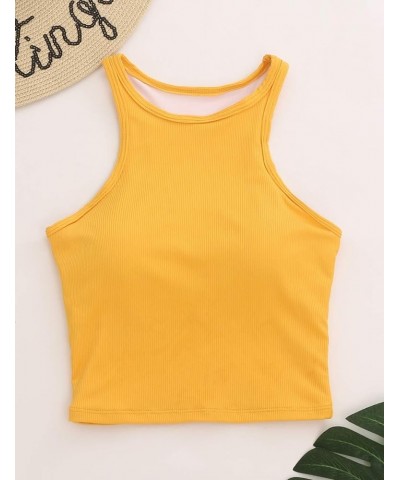 Womens Sports Bra Workout Crop Top Padded Yoga Gym Tank Sleeveless Running Shirts Racerback Yellow Running Shirts $12.99 Ling...