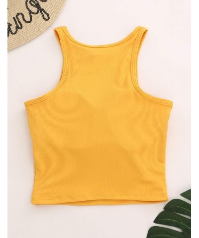 Womens Sports Bra Workout Crop Top Padded Yoga Gym Tank Sleeveless Running Shirts Racerback Yellow Running Shirts $12.99 Ling...